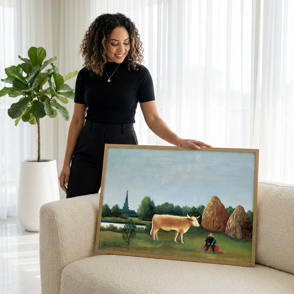 Quadro Decorativo A Carroça de Feno - Henri Rousseau | modelo apresentando o quadro emoldurado