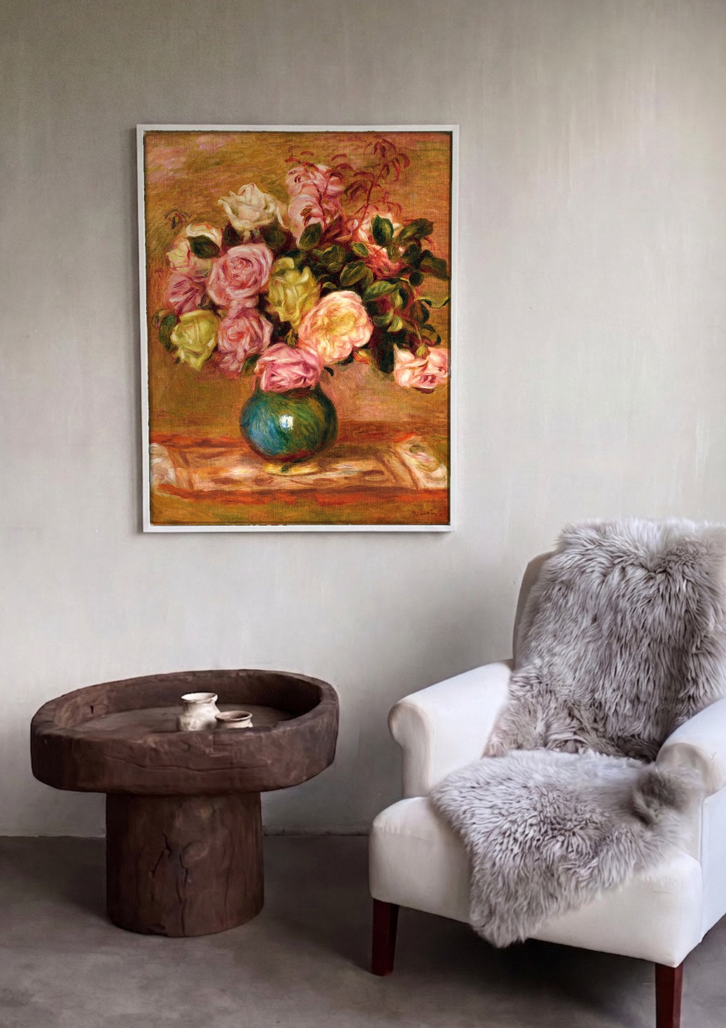 Quadro Decorativo Rosas em Vaso - Renoir | quadro emoldurado na parede