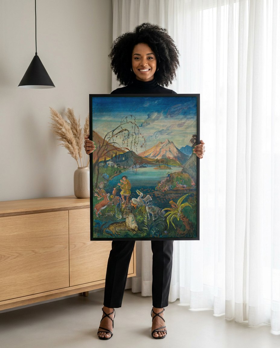 Quadro Decorativo A Idade de Ouro - Oskar Laske | modelo apresentando o quadro emoldurado