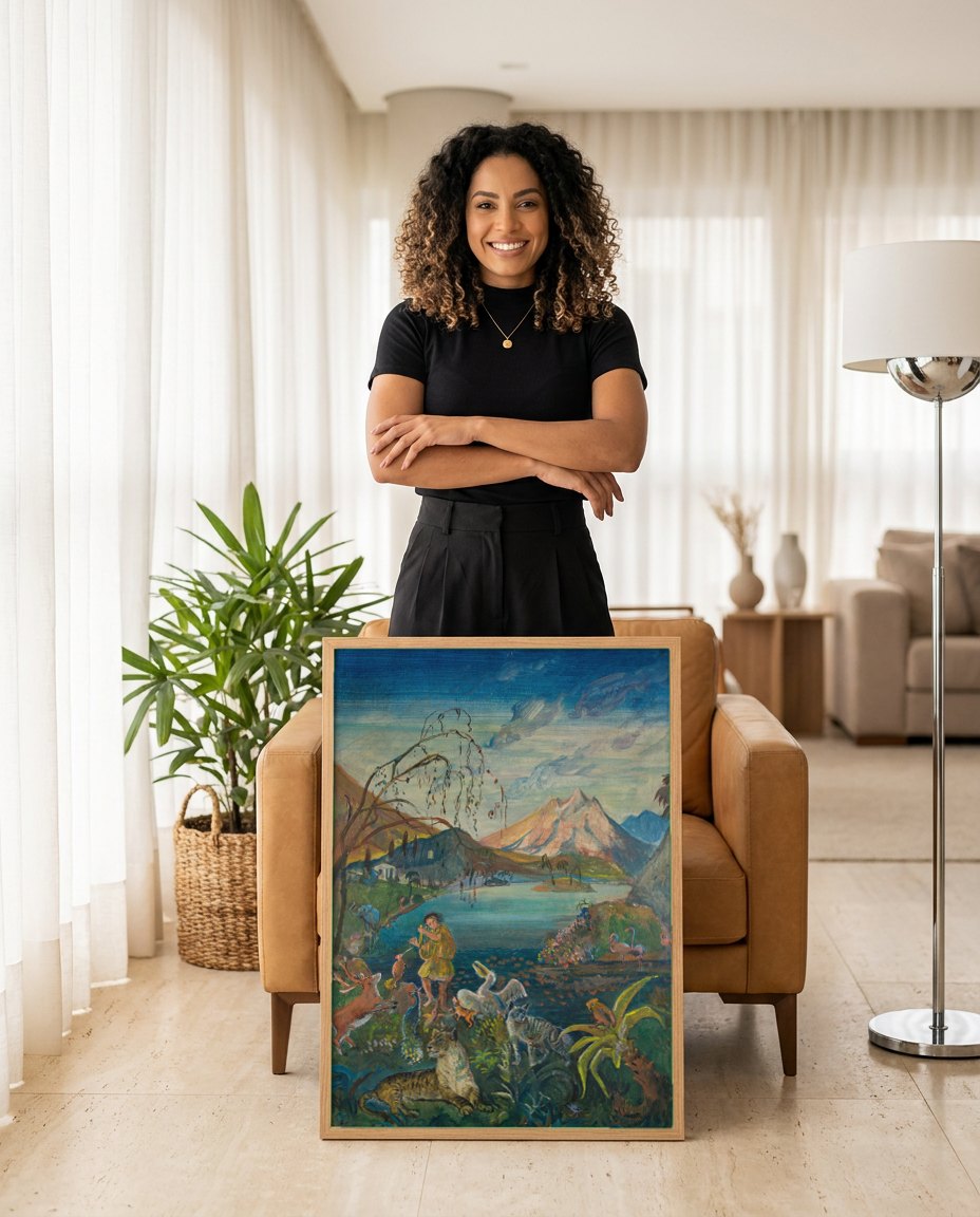 Quadro Decorativo A Idade de Ouro - Oskar Laske | modelo apresentando o quadro emoldurado