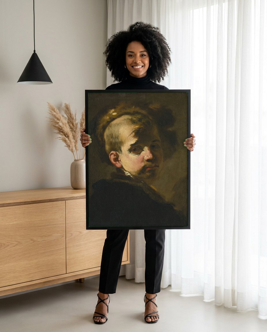 Quadro Decorativo 'Autorretrato' - Luca Giordano | modelo apresentando o quadro emoldurado