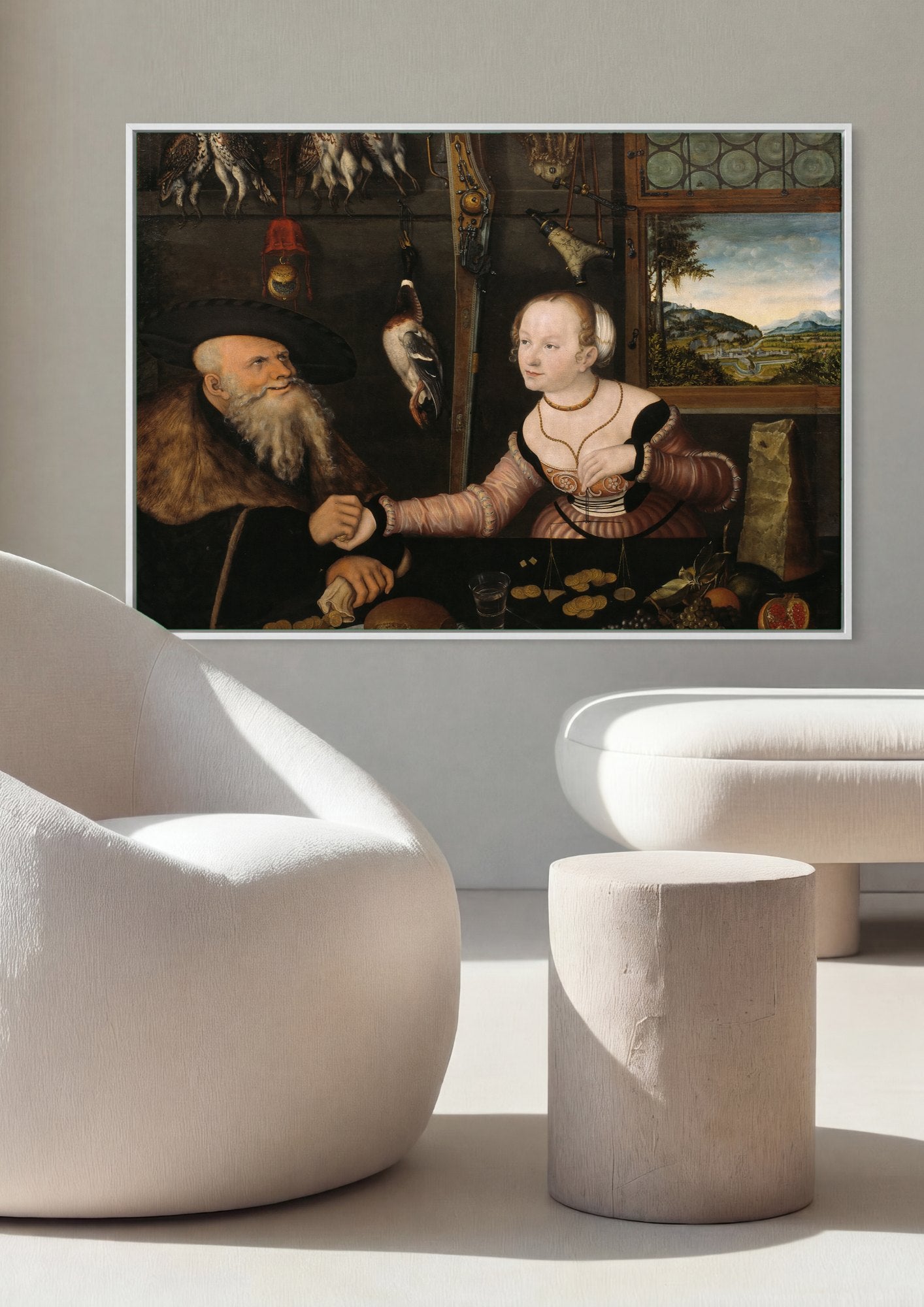 Quadro Decorativo O Caçador e a Ninfa - Cranach, o Velho | quadro emoldurado na parede