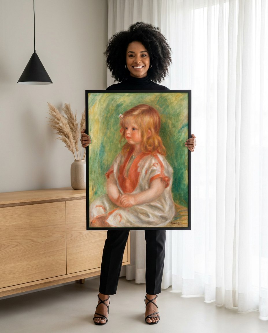 Quadro Decorativo Criança Ruiva - Renoir | modelo apresentando o quadro emoldurado