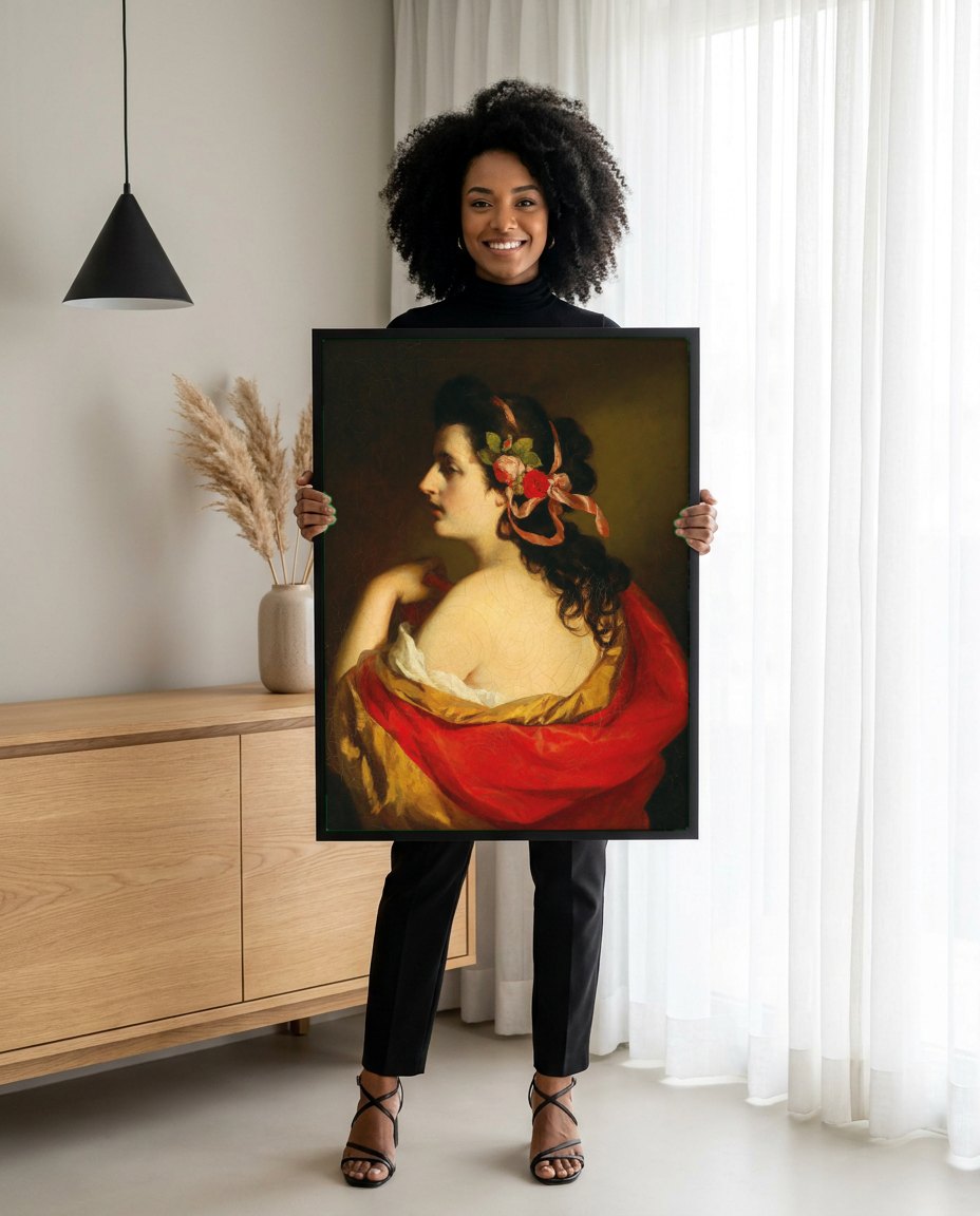 Quadro Decorativo 'A Jovem Leitora' - Friedrich Von Amerling | modelo apresentando o quadro emoldurado