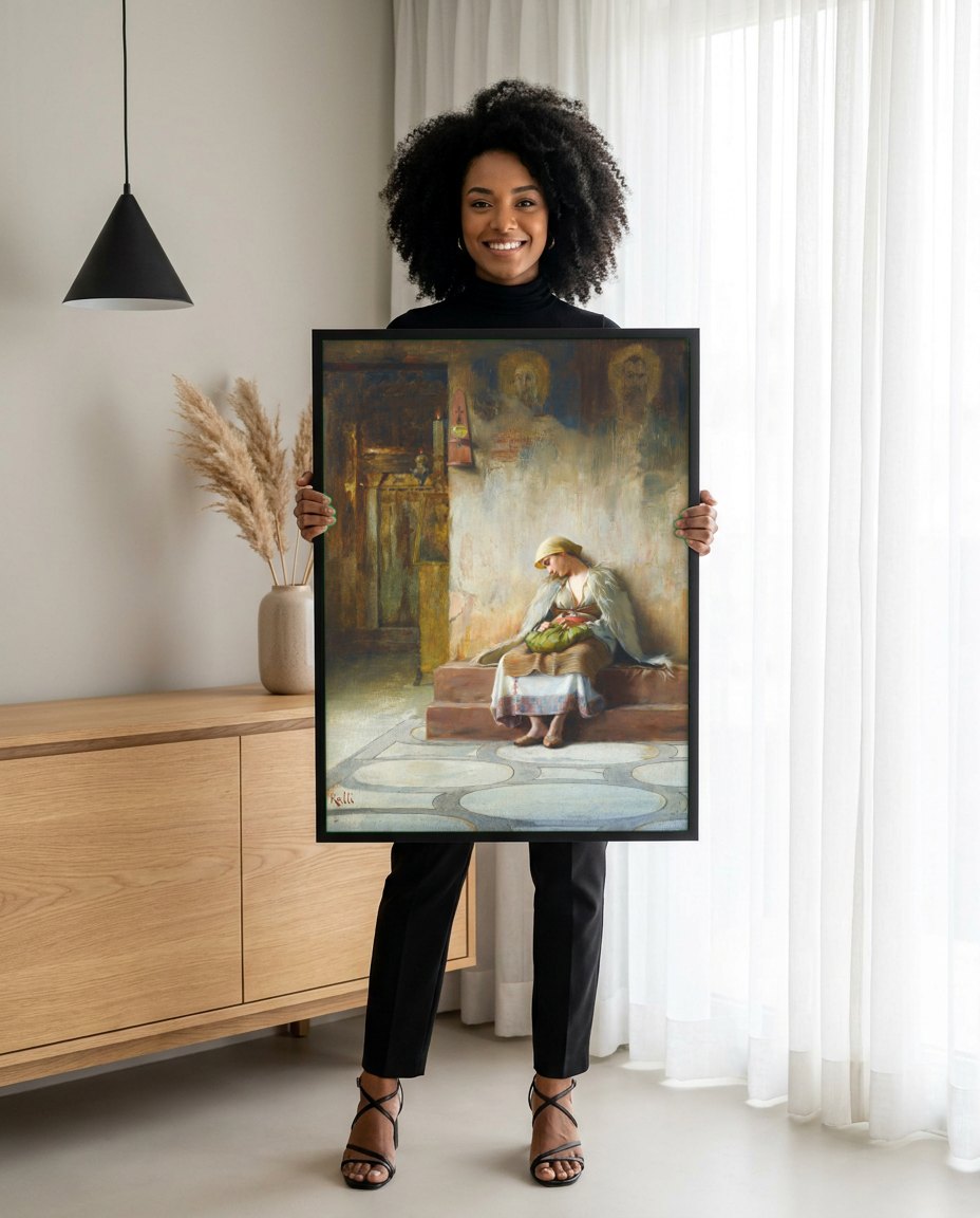 Quadro Decorativo A Oferenda - Theodoros Ralli | modelo apresentando o quadro emoldurado