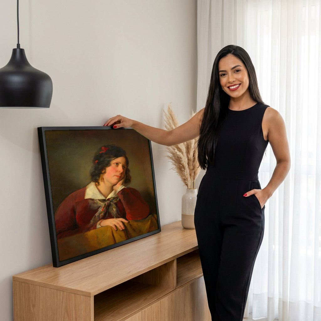 Quadro Decorativo A Jovem Sonhadora - Amerling | modelo apresentando o quadro emoldurado