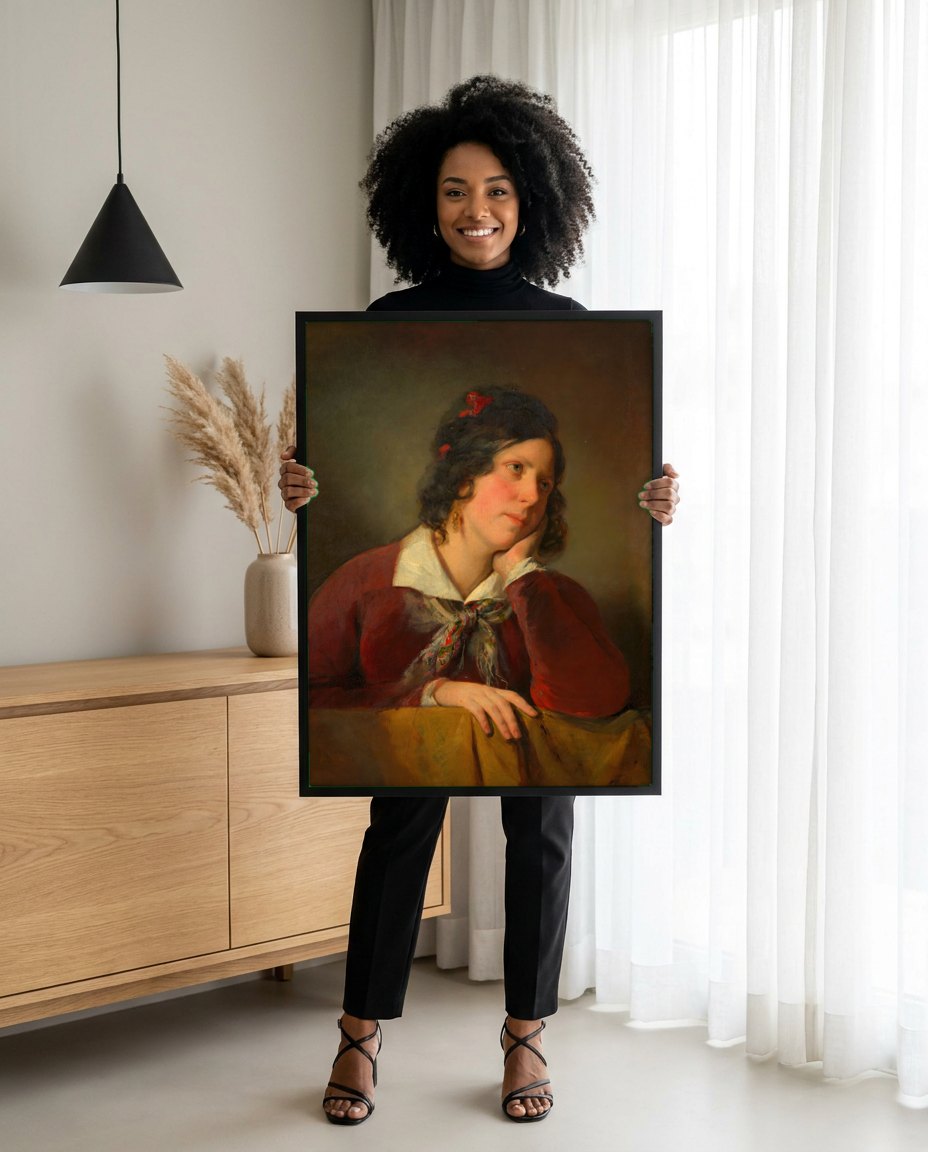 Quadro Decorativo A Jovem Sonhadora - Amerling | modelo apresentando o quadro emoldurado