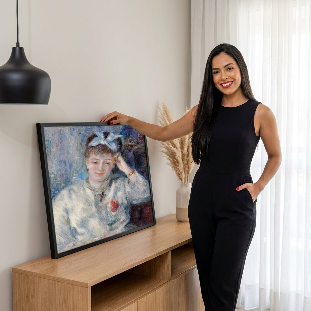 Quadro Decorativo A Mulher Jovem - Renoir | modelo apresentando o quadro emoldurado