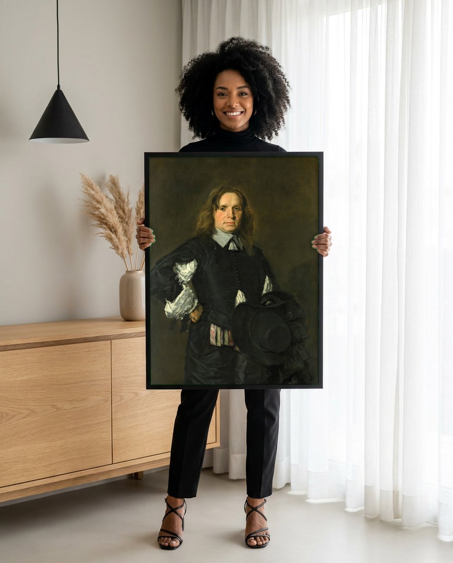 Quadro Decorativo Retrato de um Homem - Frans Hals | modelo apresentando o quadro emoldurado