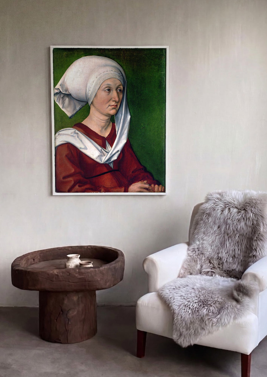 Quadro Decorativo Retrato de uma Mulher com Touca Branca - Dürer | quadro emoldurado na parede