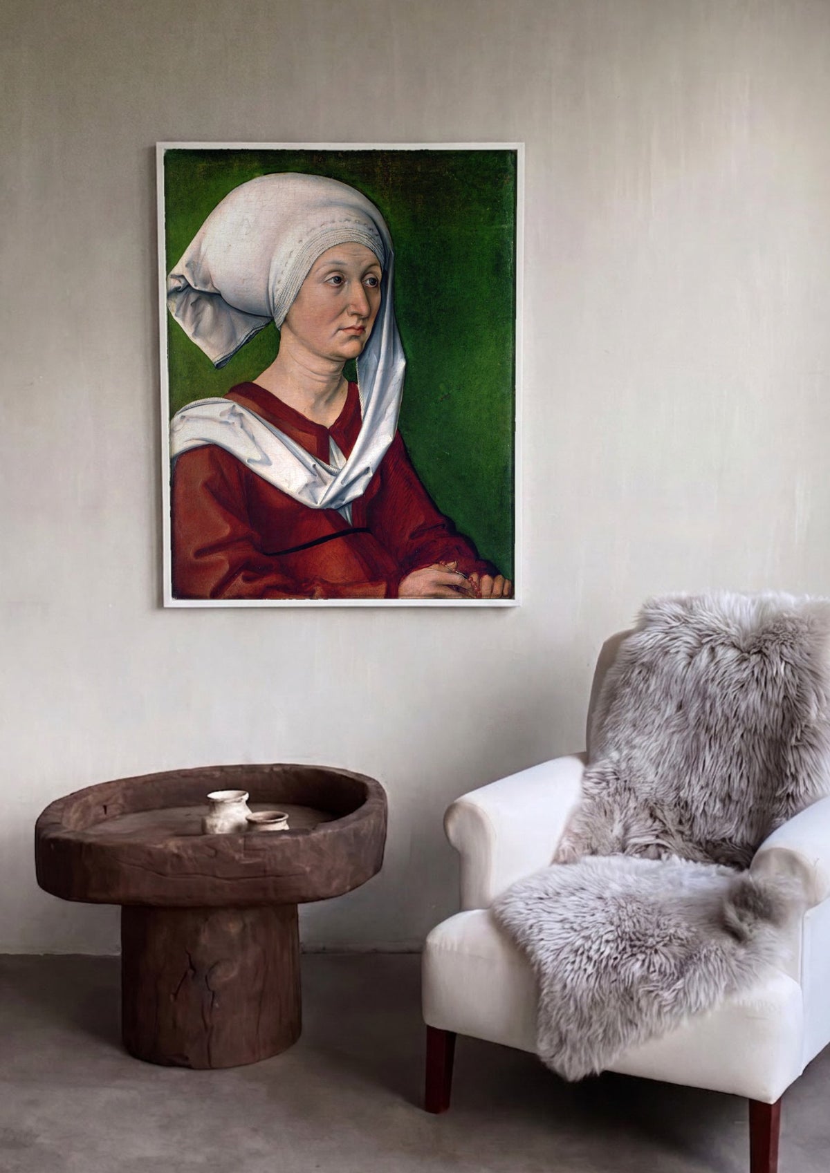 Quadro Decorativo Retrato de uma Mulher com Touca Branca - Dürer | quadro emoldurado na parede