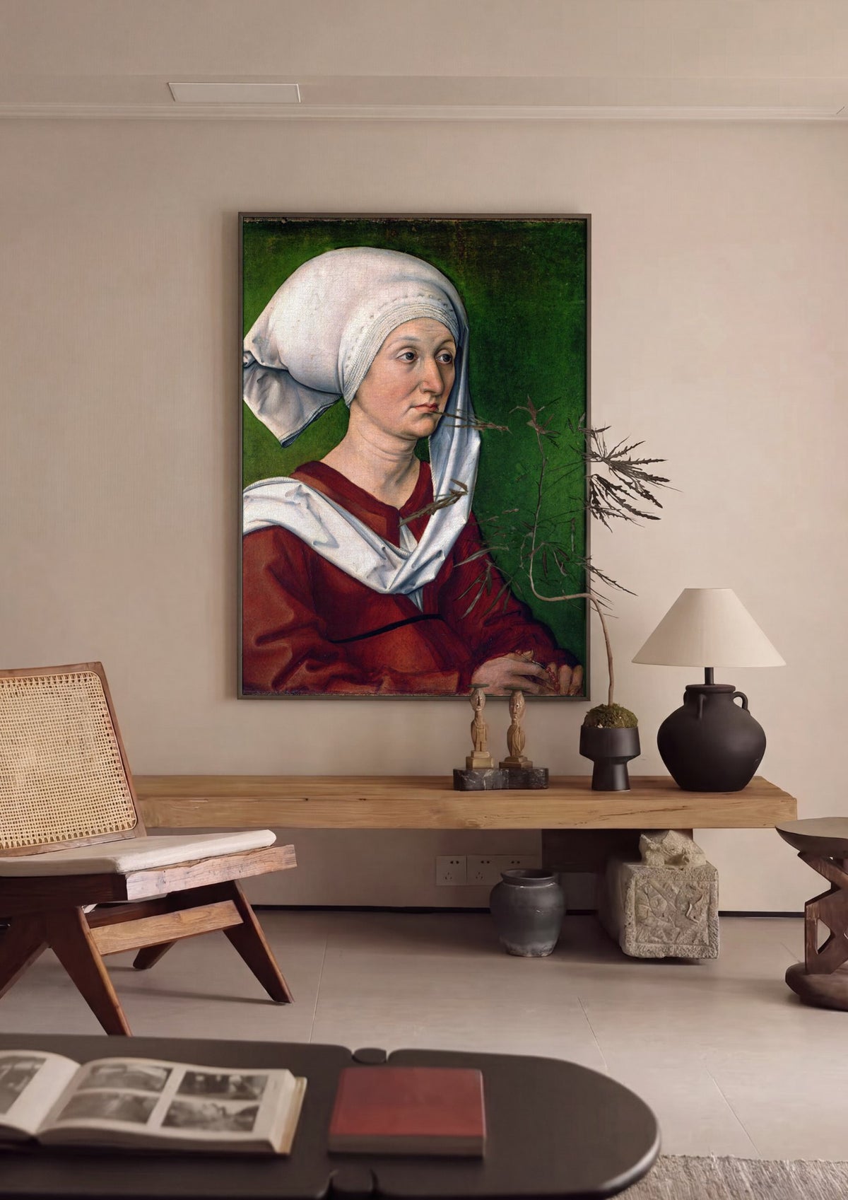 Quadro Decorativo Retrato de uma Mulher com Touca Branca - Dürer | quadro emoldurado na parede