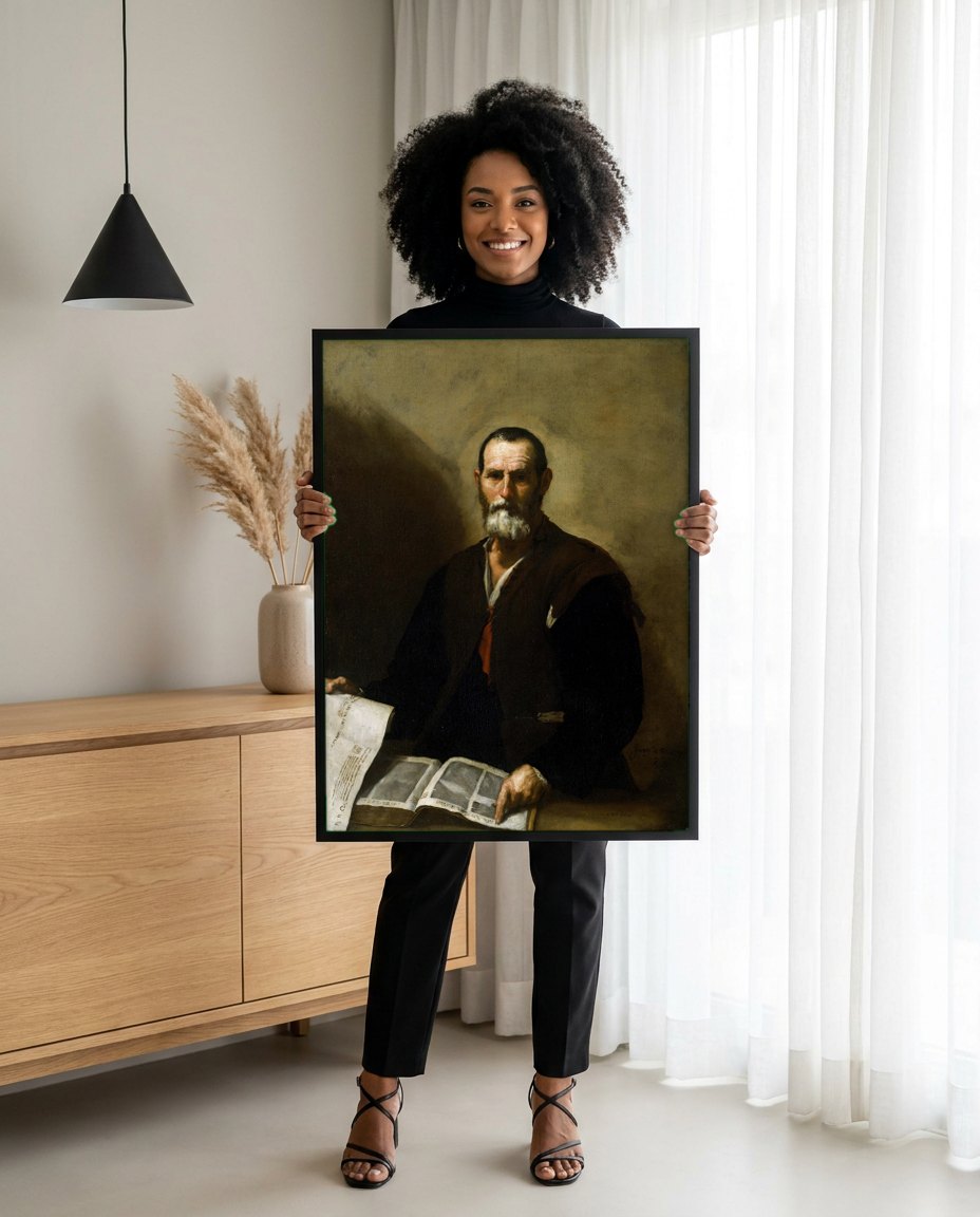 Quadro Decorativo O Geômetra - Jusepe de Ribera | modelo apresentando o quadro emoldurado