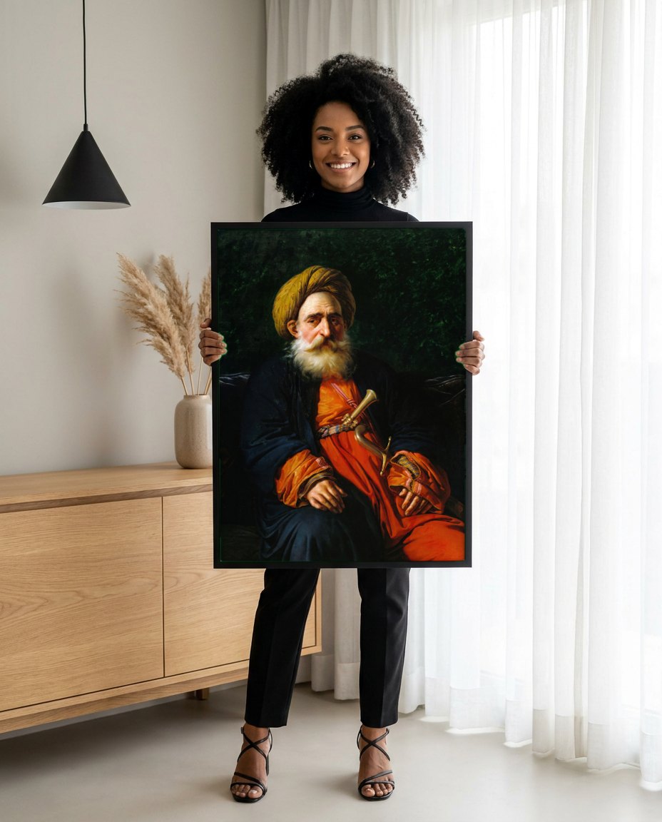 Quadro Decorativo Retrato de um Homem Oriental - Anne-Louis Girodet | modelo apresentando o quadro emoldurado
