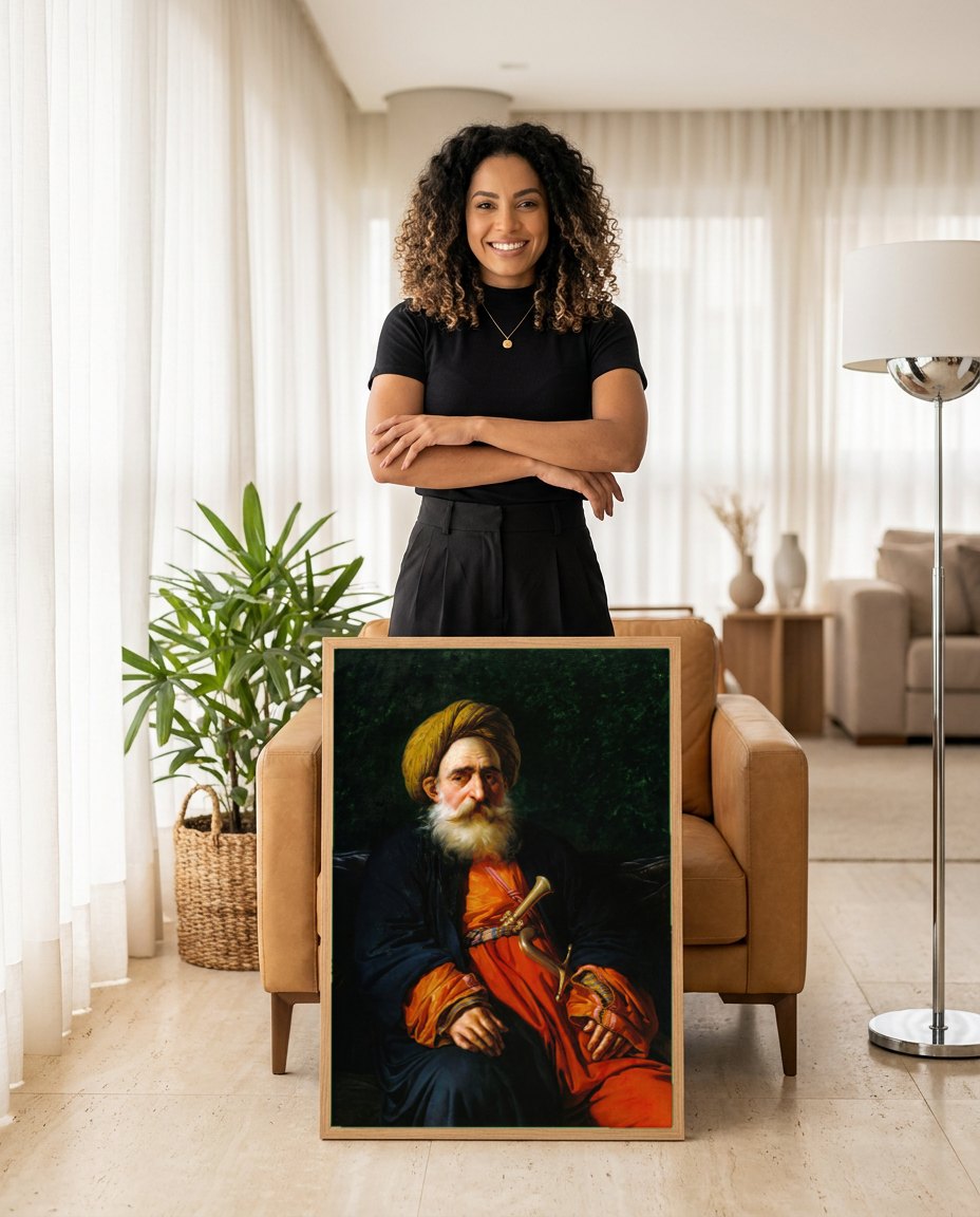 Quadro Decorativo Retrato de um Homem Oriental - Anne-Louis Girodet | modelo apresentando o quadro emoldurado