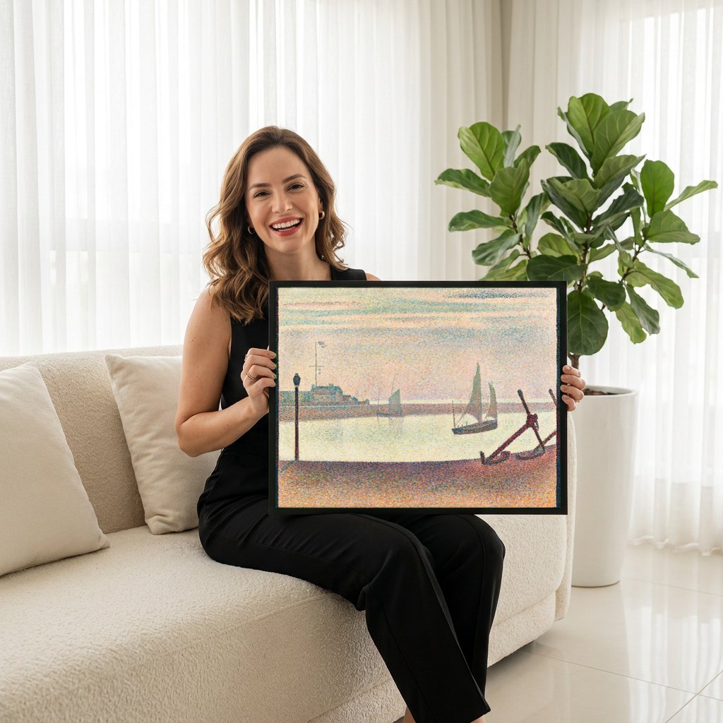 Quadro Decorativo Porto de Honfleur - Georges Seurat | modelo apresentando o quadro emoldurado