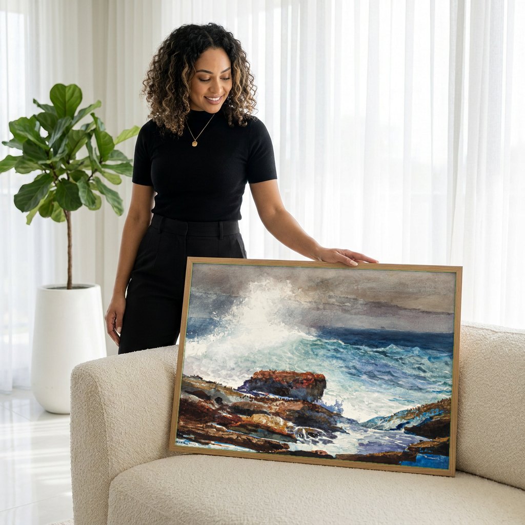 Quadro Decorativo A Onda - Winslow Homer | modelo apresentando o quadro emoldurado