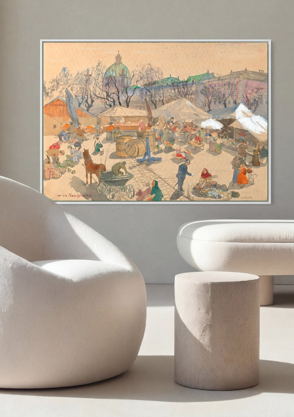 Quadro Decorativo Mercado de Viena - Oskar Laske | quadro emoldurado na parede