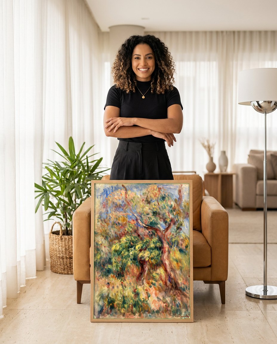 Quadro Decorativo Árvore em Flor - Renoir | modelo apresentando o quadro emoldurado