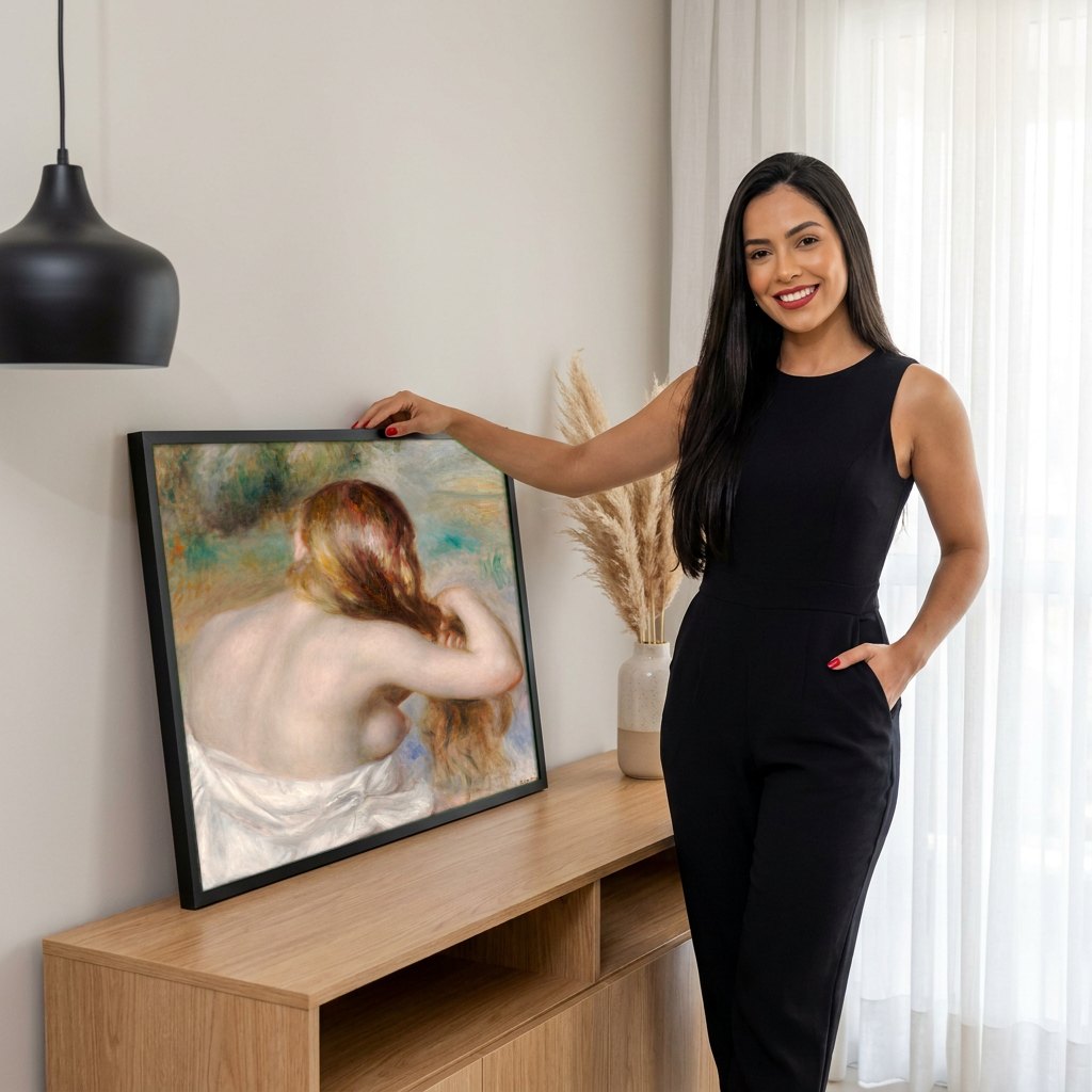 Quadro Decorativo A Penteadeira - Renoir | modelo apresentando o quadro emoldurado