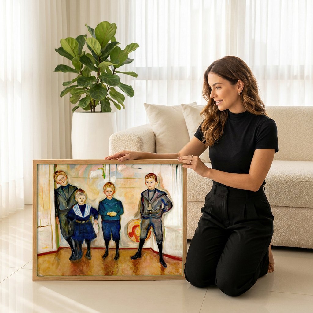 Quadro Decorativo Os Quatro Filhos de Dr. Max Linde - Edvard Munch | modelo apresentando o quadro emoldurado