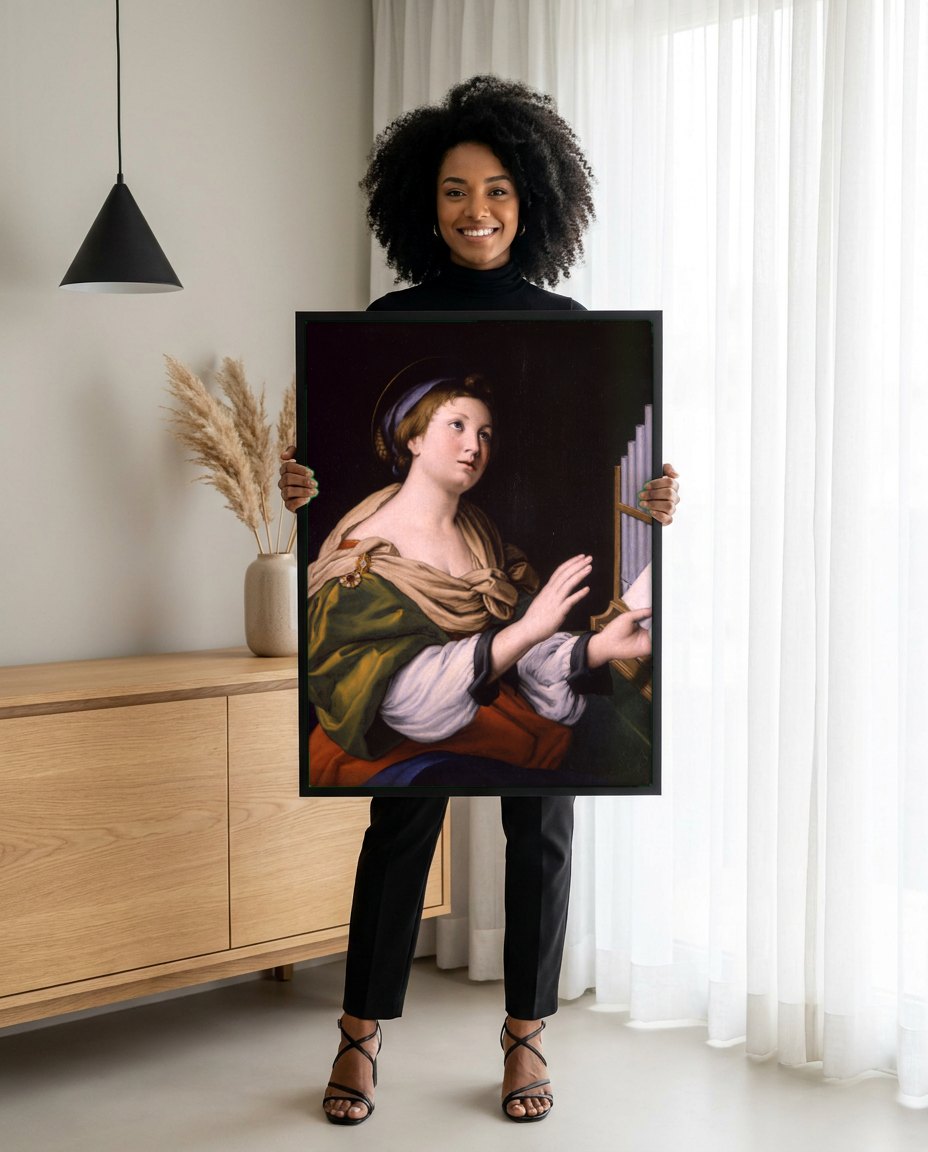 Quadro Decorativo Santa Cecília - Sassoferrato | modelo apresentando o quadro emoldurado