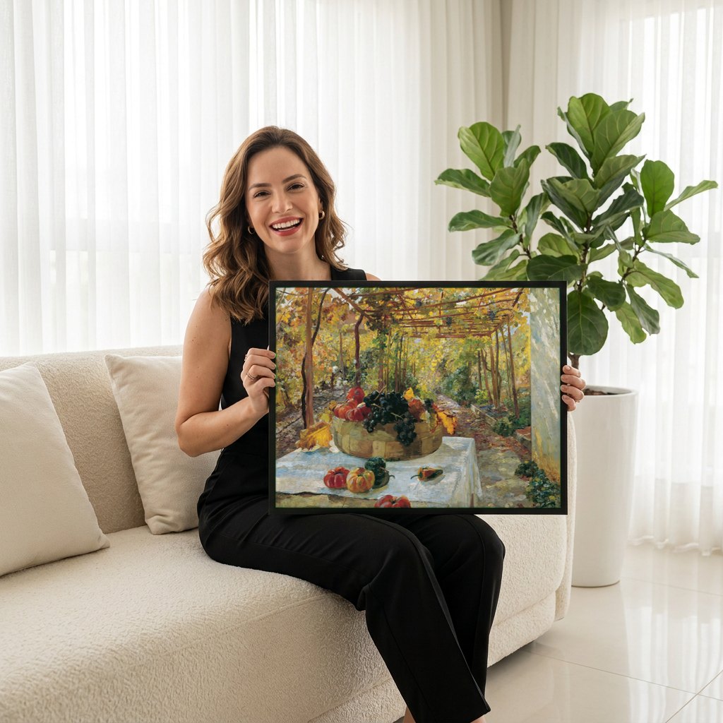 Quadro Decorativo 'A Pérgola' - Marie Egner | modelo apresentando o quadro emoldurado