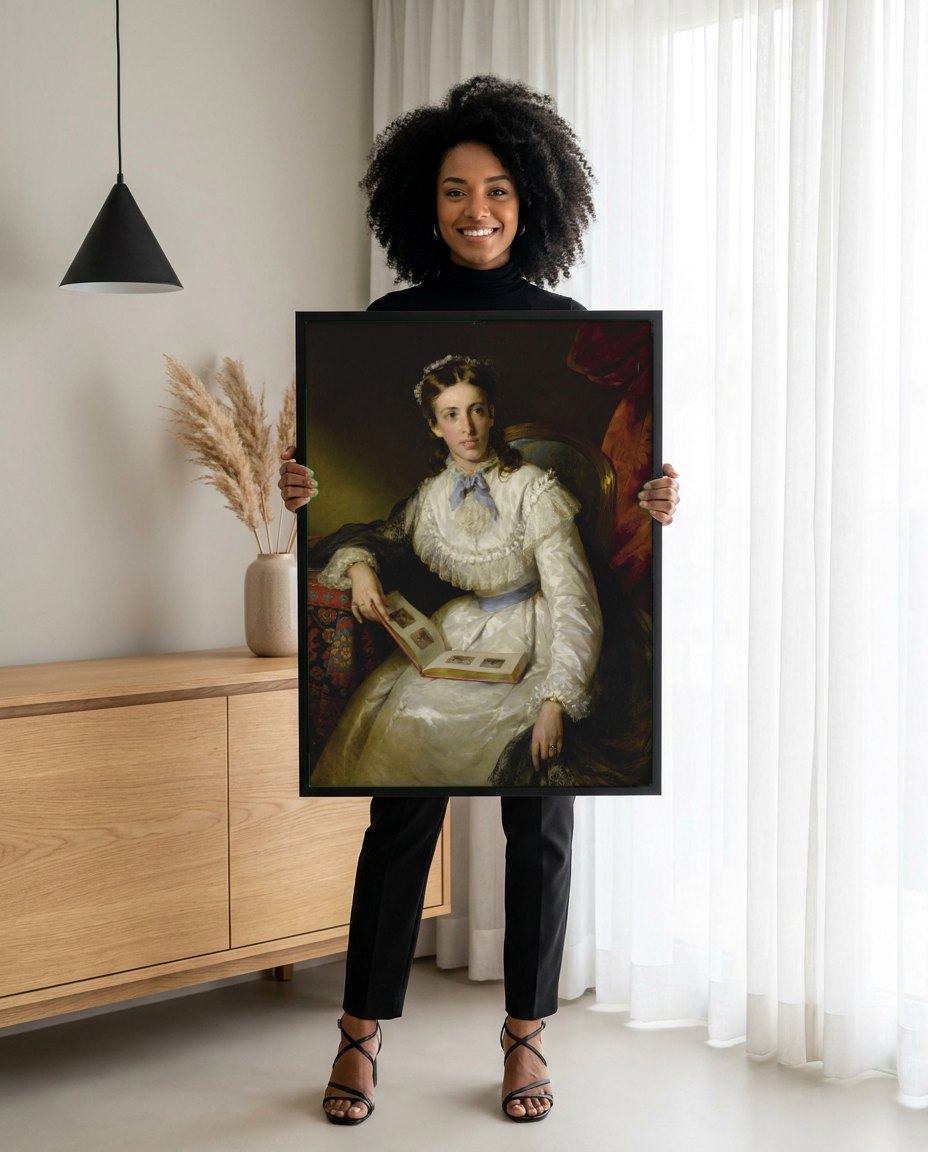 Quadro Decorativo A Jovem Leitora - Friedrich von Amerling | modelo apresentando o quadro emoldurado