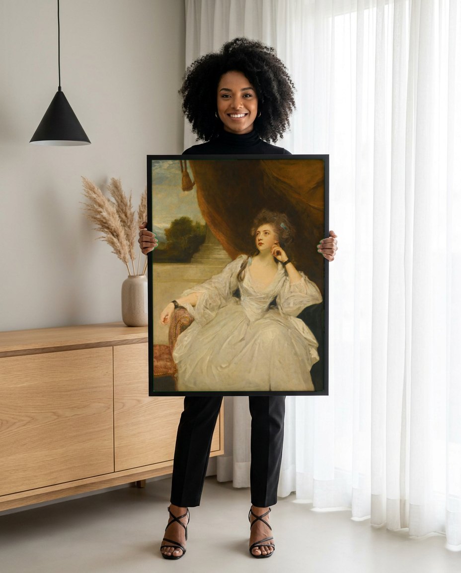 Quadro Decorativo Retrato de Senhora - Sir Joshua Reynolds | modelo apresentando o quadro emoldurado