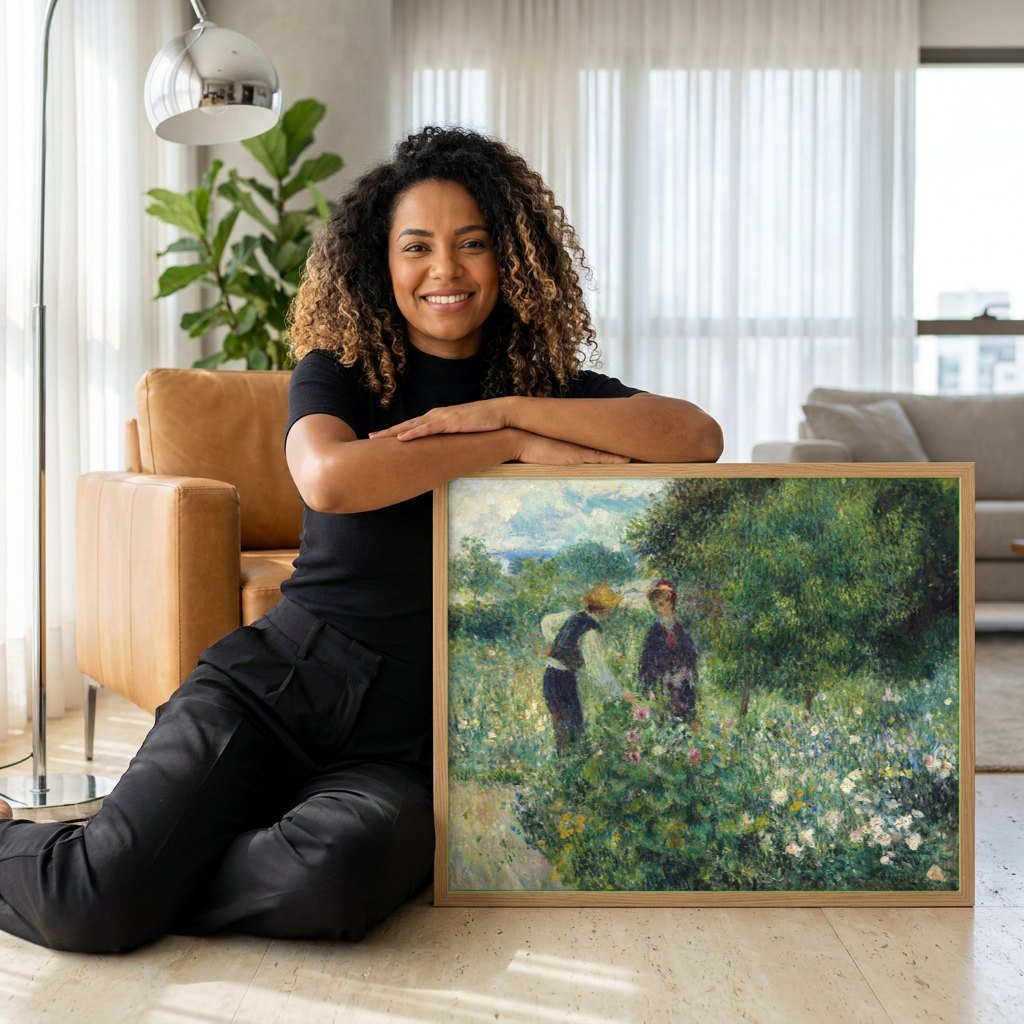 Quadro Decorativo Jardim de Verão - Renoir | modelo apresentando o quadro emoldurado