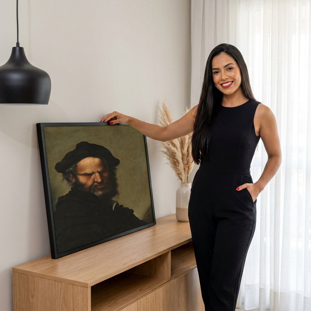 Quadro Decorativo Homem Barbudo - Salvator Rosa | modelo apresentando o quadro emoldurado
