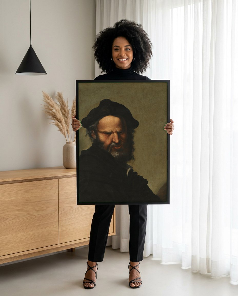 Quadro Decorativo Homem Barbudo - Salvator Rosa | modelo apresentando o quadro emoldurado
