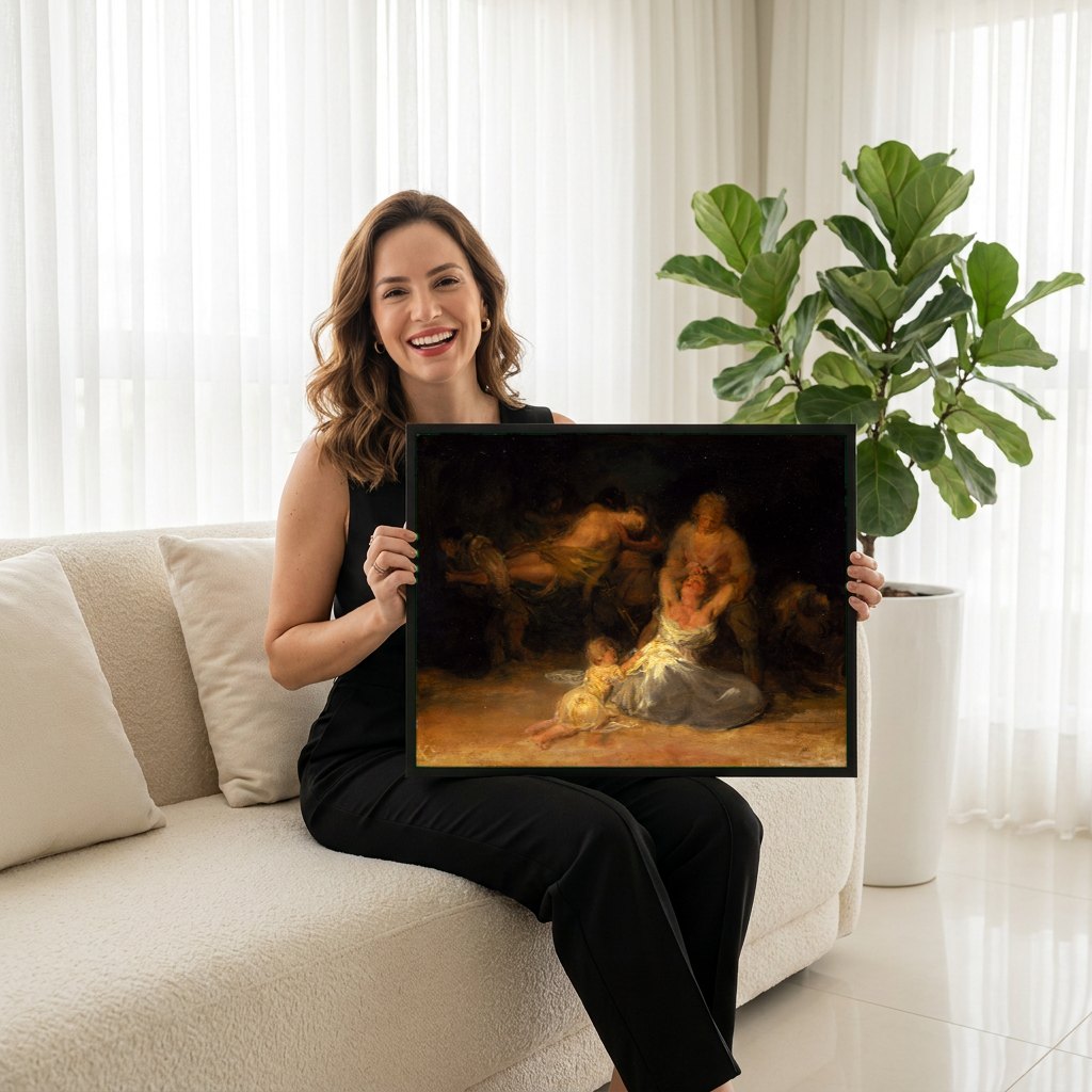 Quadro Decorativo A Morte de Santo Alberto - Goya | modelo apresentando o quadro emoldurado