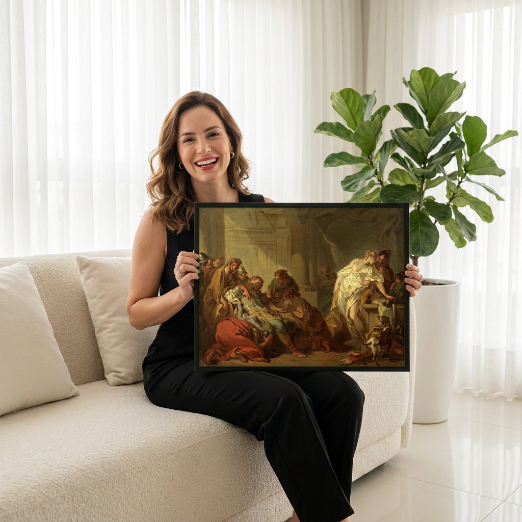 Quadro Decorativo A Morte de Meleagro - François Boucher | modelo apresentando o quadro emoldurado