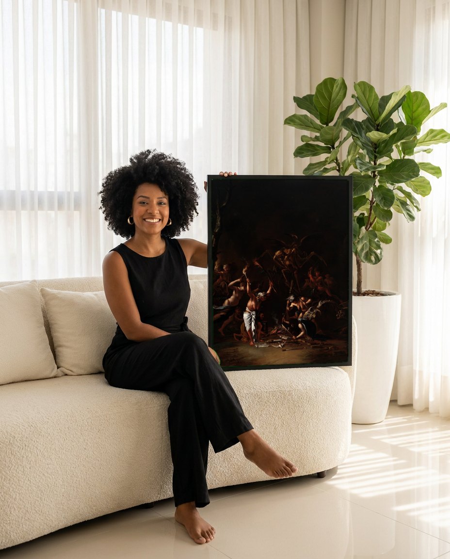 Quadro Decorativo A Feiticeira - Salvator Rosa | modelo apresentando o quadro emoldurado