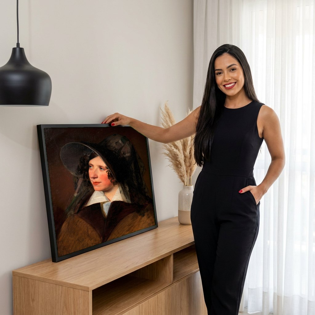 Quadro Decorativo Retrato de Dama - Friedrich Von Amerling | modelo apresentando o quadro emoldurado