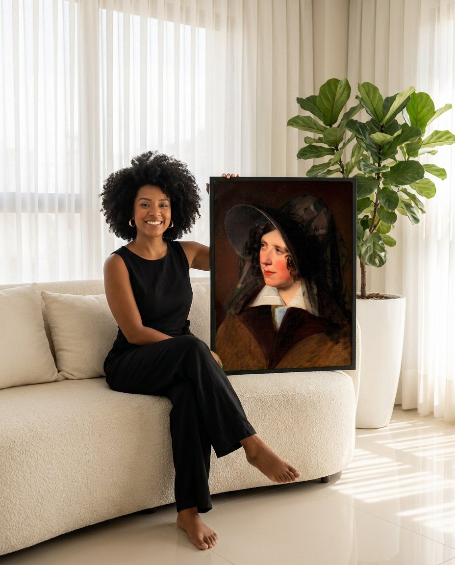 Quadro Decorativo Retrato de Dama - Friedrich Von Amerling | modelo apresentando o quadro emoldurado