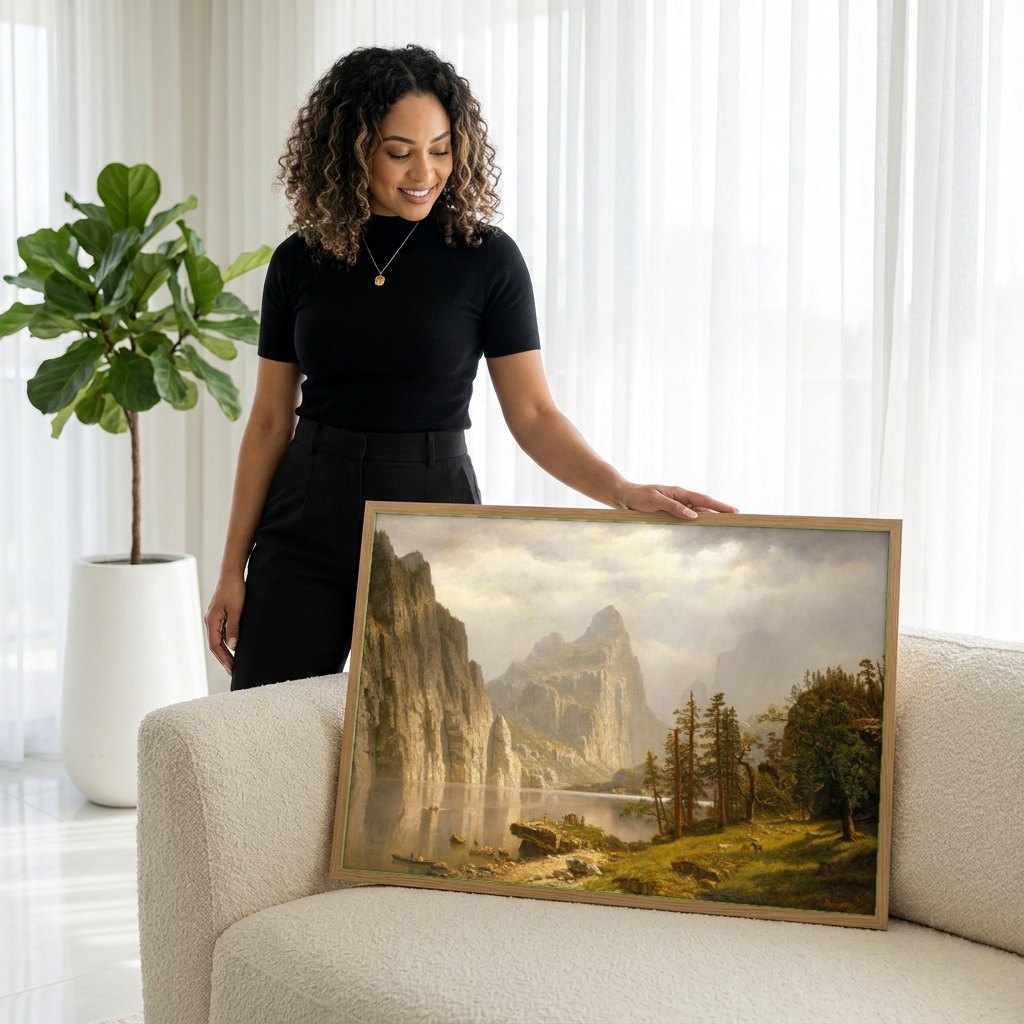 Quadro Decorativo 'Lake Tahoe' - Albert Bierstadt | modelo apresentando o quadro emoldurado