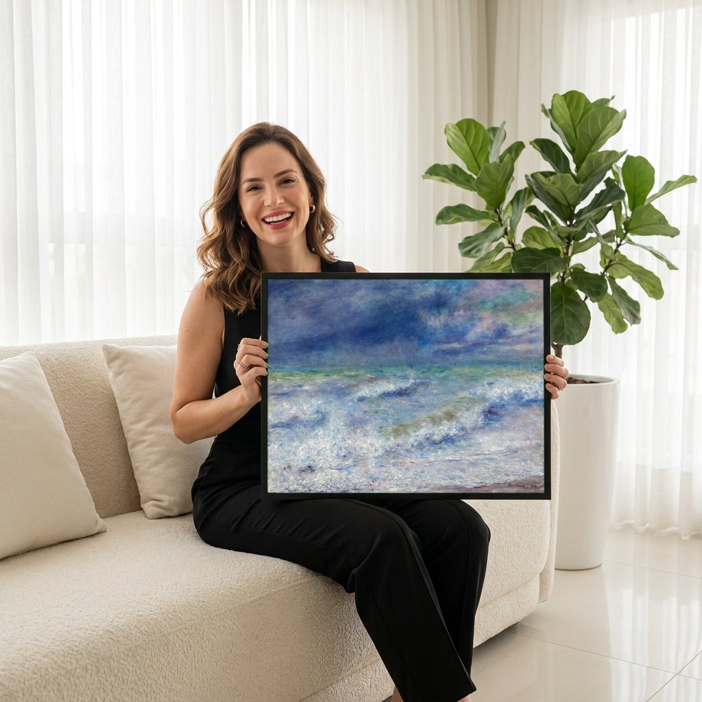 Quadro Decorativo Mar Revolto - Renoir | modelo apresentando o quadro emoldurado