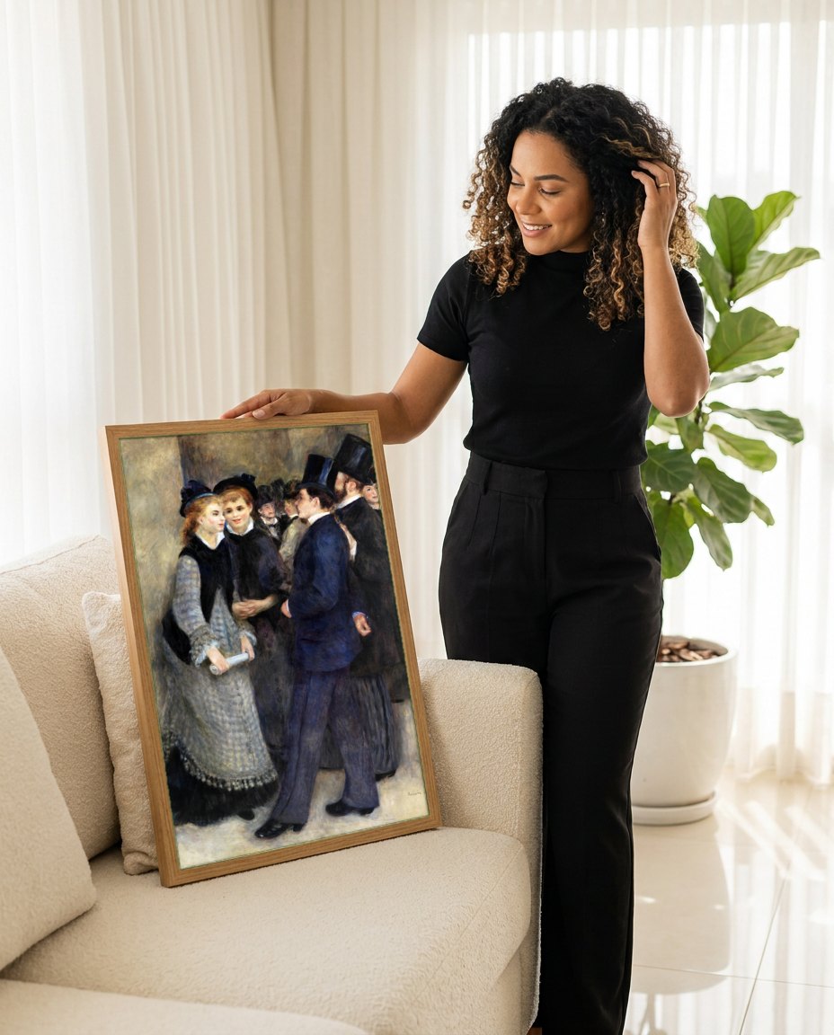Quadro Decorativo A Conversa - Renoir | modelo apresentando o quadro emoldurado