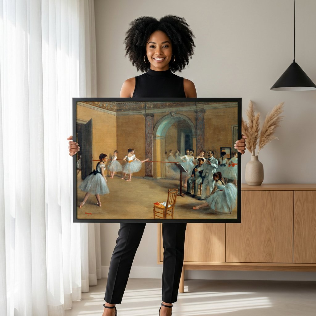 Quadro Decorativo A Aula de Balé - Edgar Degas com modelo em ambiente