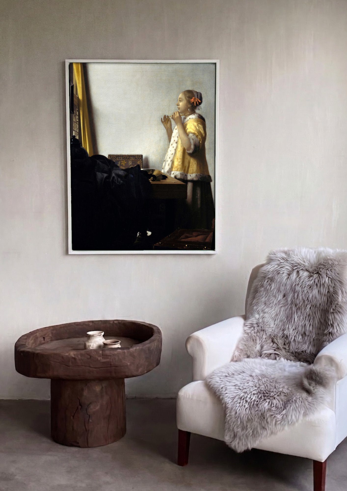Quadro Decorativo A Mulher com o Colar de Pérolas - Vermeer em ambiente decorado
