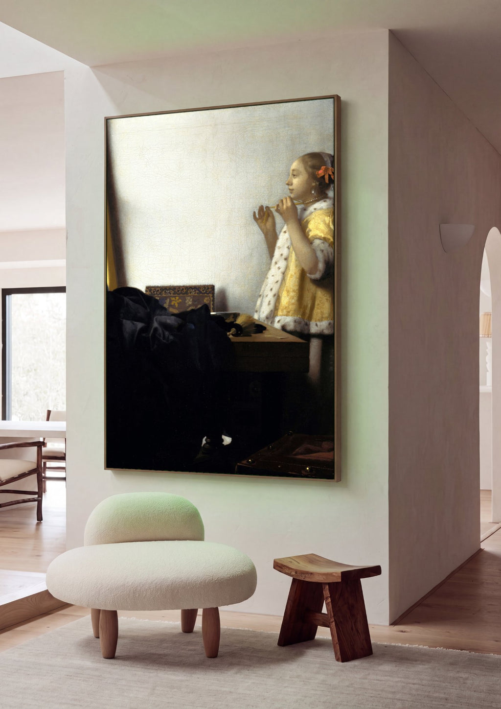 Quadro Decorativo A Mulher com o Colar de Pérolas - Vermeer em ambiente decorado