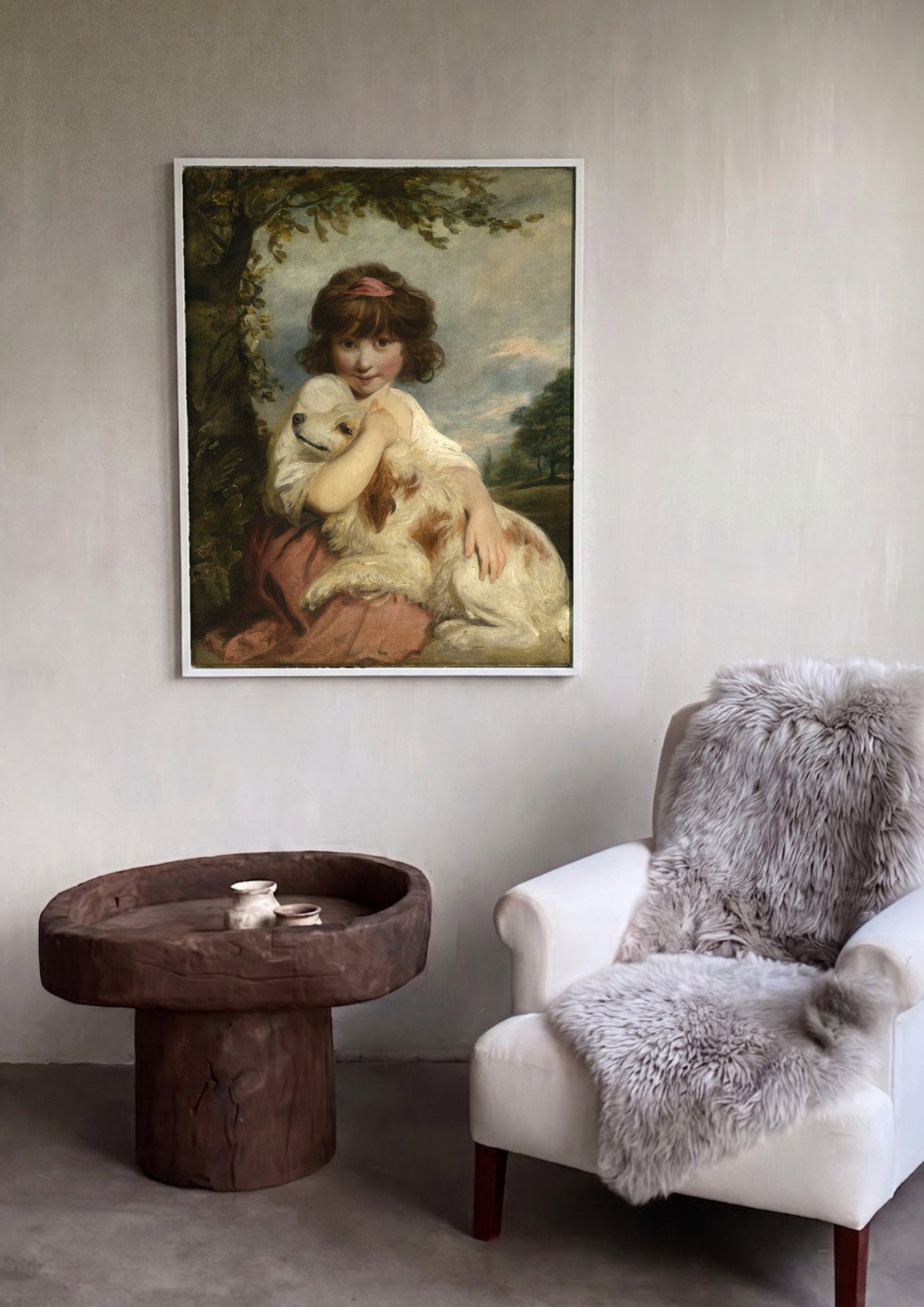 Quadro Decorativo A Menina com o Cão - Sir Joshua Reynolds | quadro emoldurado na parede
