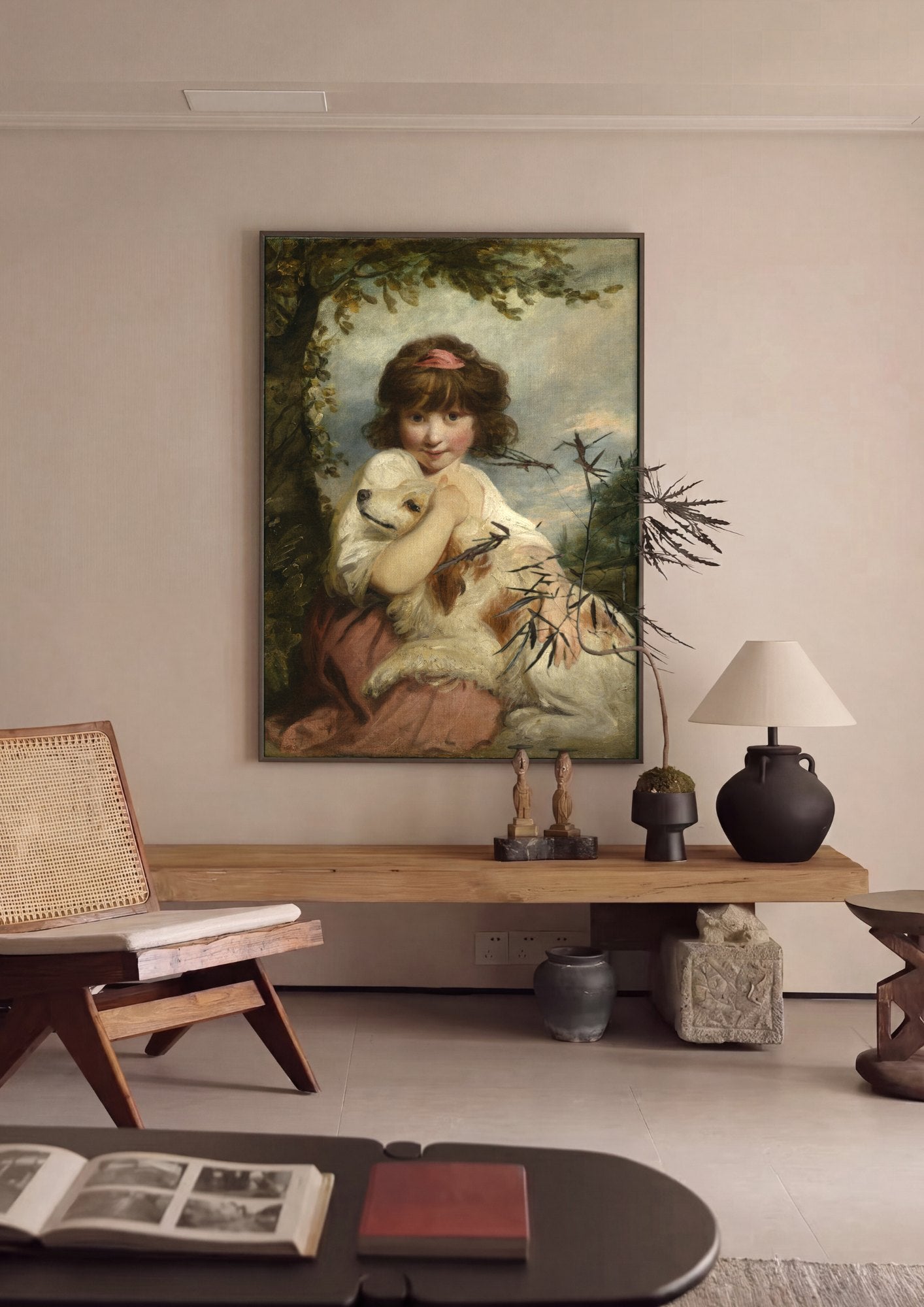 Quadro Decorativo A Menina com o Cão - Sir Joshua Reynolds | quadro emoldurado na parede