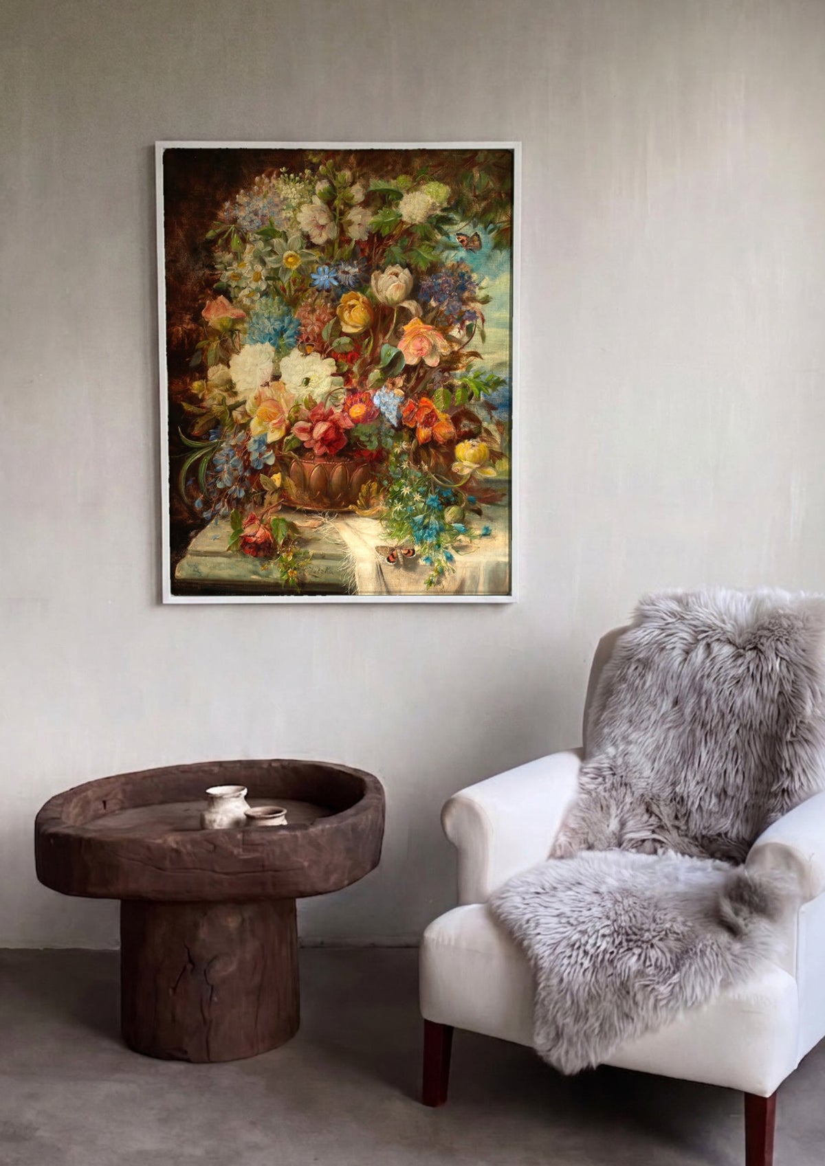 Quadro Decorativo Vaso de Flores com Borboletas - Hans Zatzka | quadro emoldurado na parede