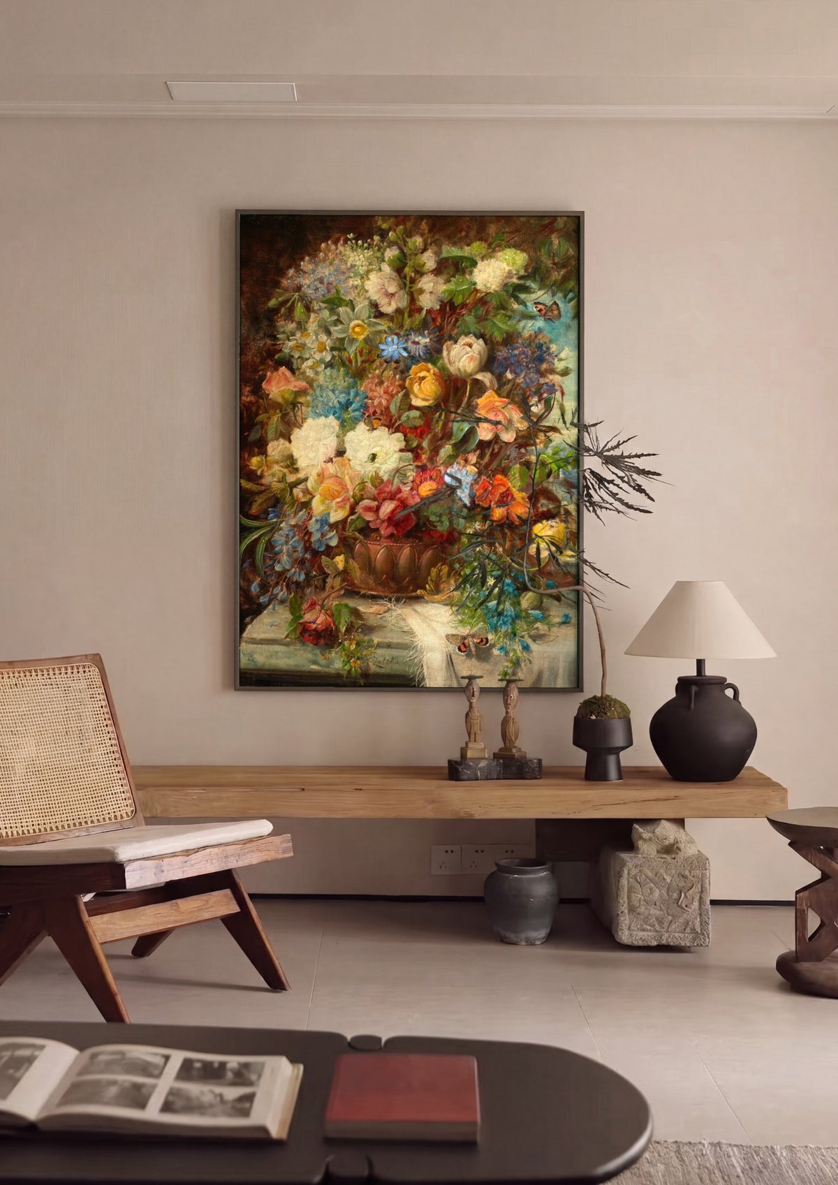Quadro Decorativo Vaso de Flores com Borboletas - Hans Zatzka | quadro emoldurado na parede