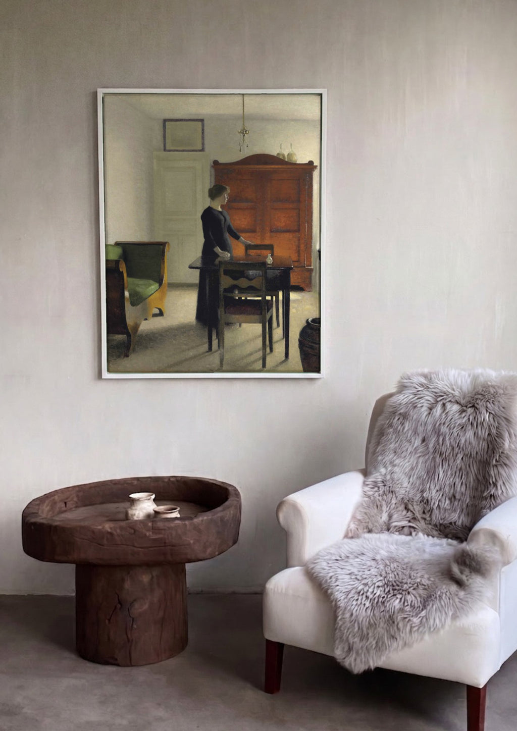 Quadro Decorativo Interior com Mulher e Armário - Hammershøi em ambiente decorado