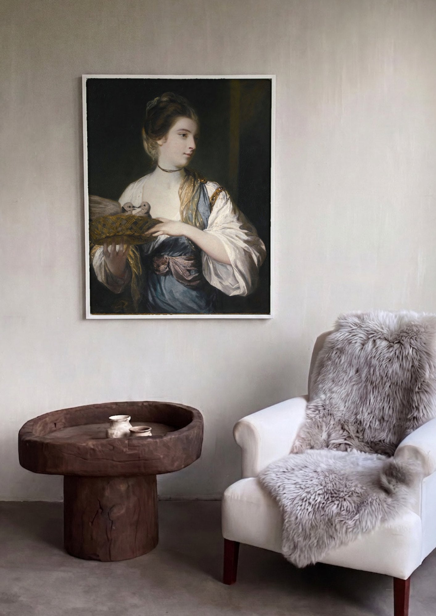 Quadro Decorativo A Dama com Pombos - Sir Joshua Reynolds | quadro emoldurado na parede