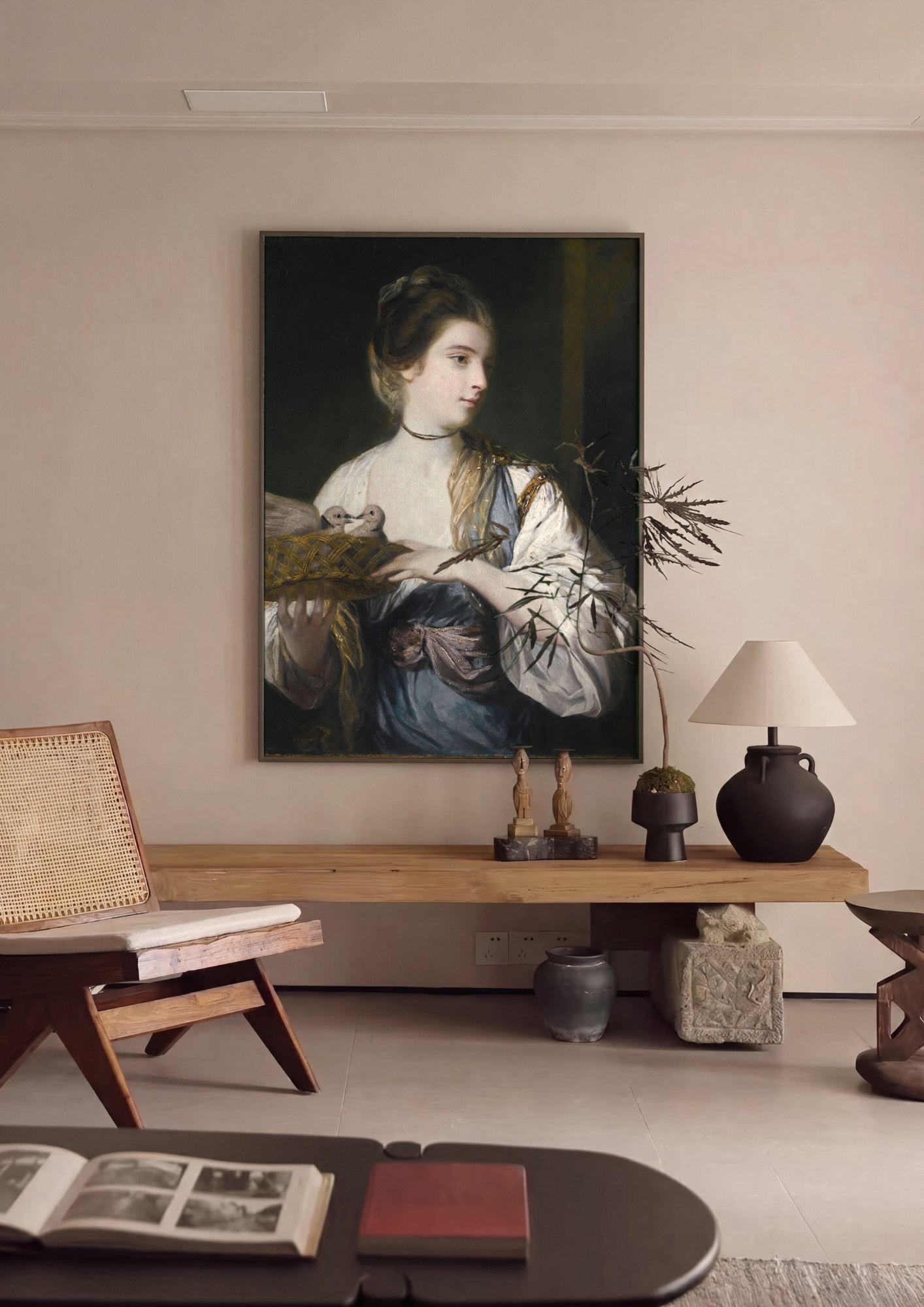 Quadro Decorativo A Dama com Pombos - Sir Joshua Reynolds | quadro emoldurado na parede